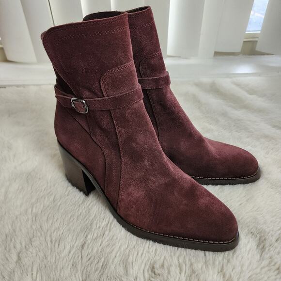 NEW Sam Edelman Simona Block Heel Burgundy Leather Ankle Bootie 8.5 - Picture 12 of 12